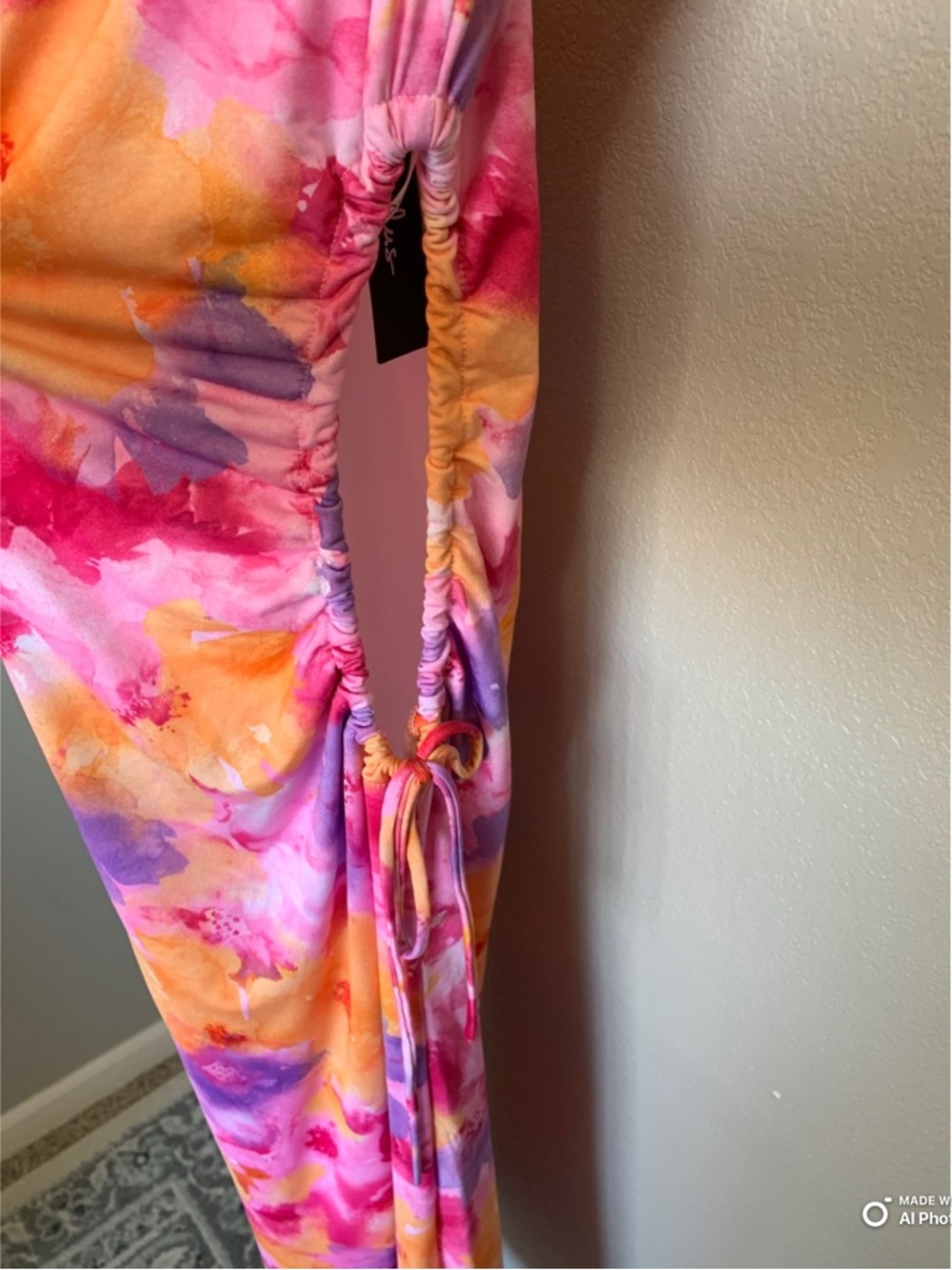 Floral Tie-Dye Cutout Slip Midi Dress - Pink & Purple - Picture 5 of 16